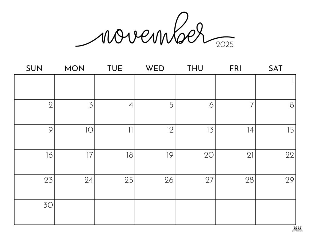 November 2025 Calendars - 107 Free Printables | Printabulls inside FREE Printable Calendar 2025 November