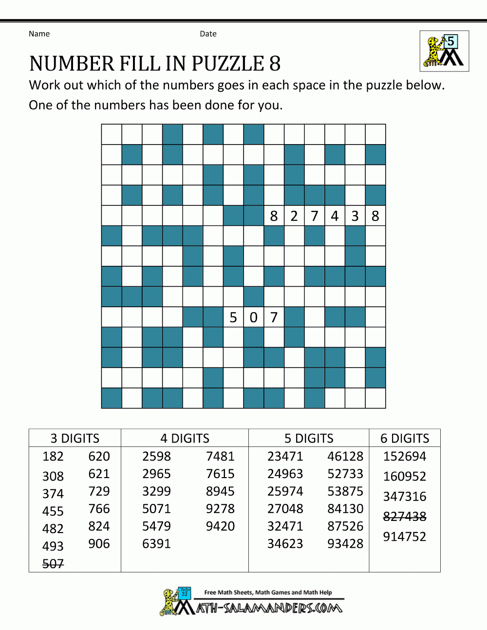 Number Fill In Puzzles for Free Printable Cross Number Puzzles