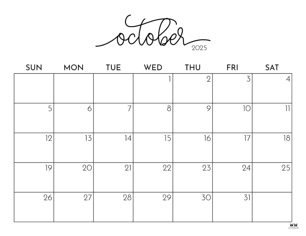 October 2025 Calendars - 107 Free Printables | Printabulls with regard to FREE Printable Calendar Oct 2025
