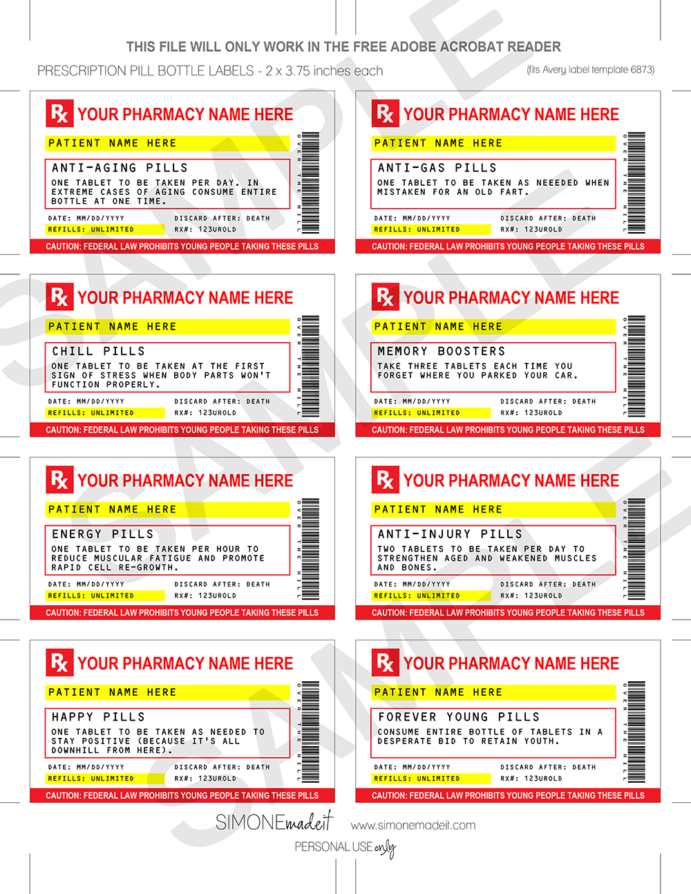 Old Age Prescription Labels (2 X 3.75 Inch) - For Vials pertaining to Free Printable Candy Prescription Labels