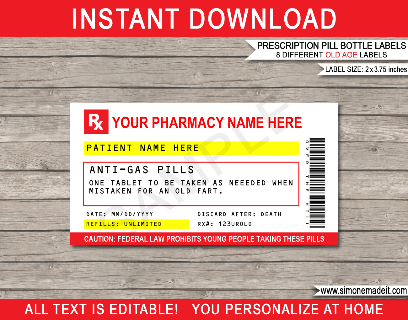 Old Age Prescription Labels (2 X 3.75 Inch) - For Vials within FREE Printable Candy Prescription Labels
