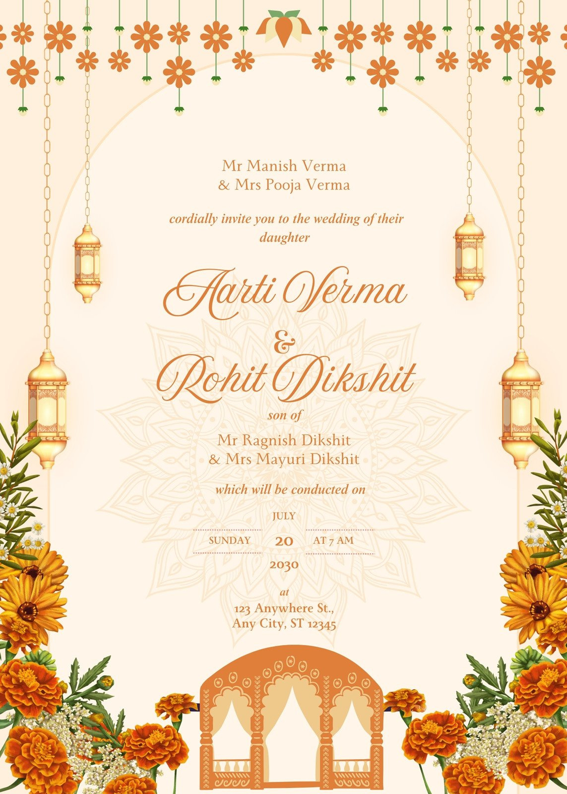 Orange Gold Traditional Indian Wedding Invitation regarding FREE Printable Cards and Invitations