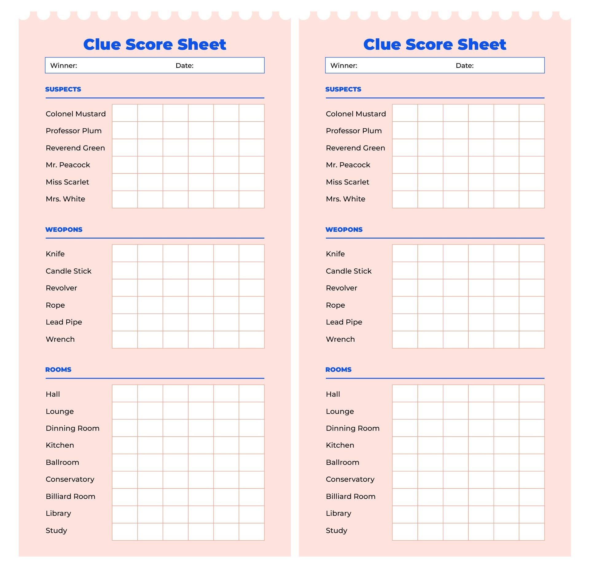 Original Clue Game Sheets - 8 Free Pdf Printables | Printablee throughout Free Printable Clue Game Sheets