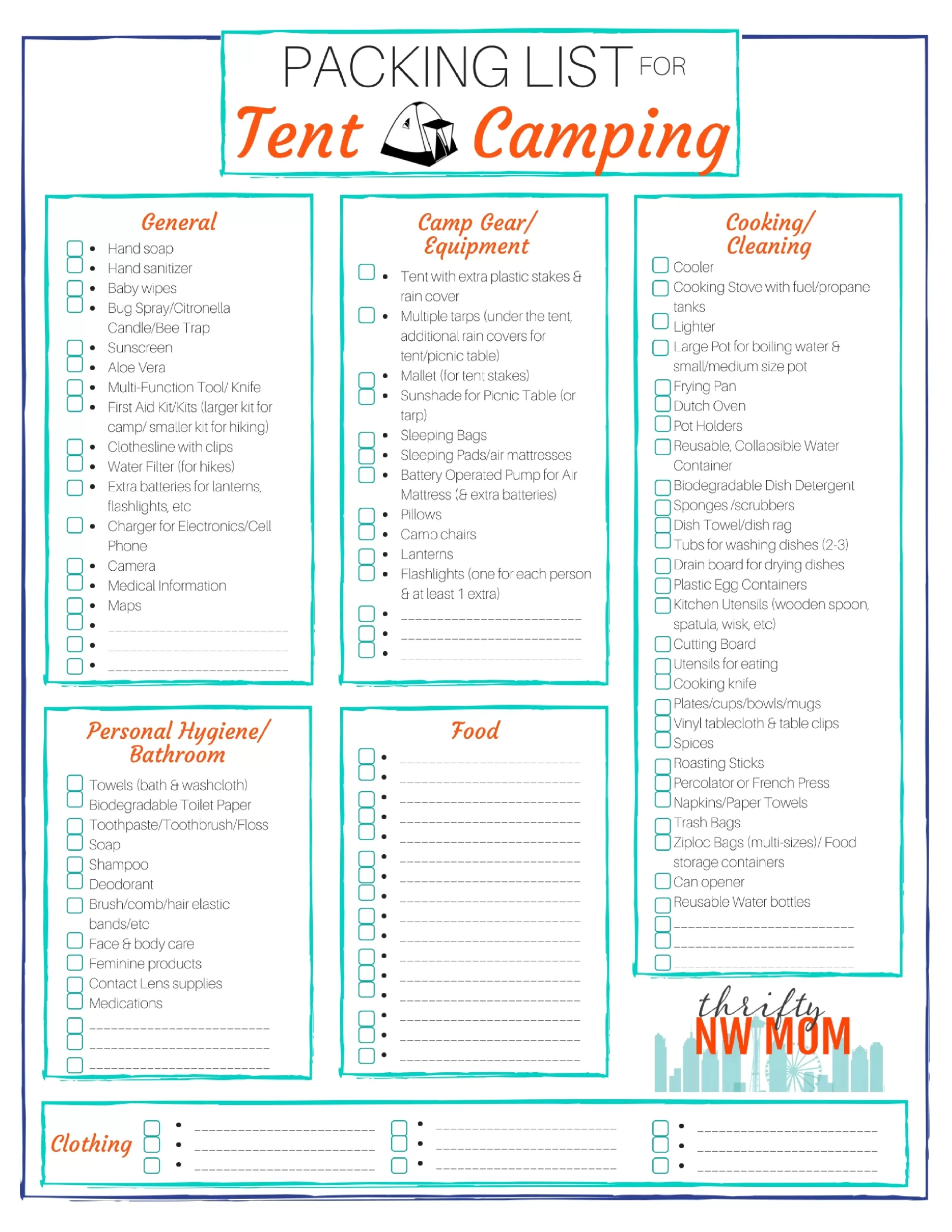 Packing List For Tent Camping - Free Printable - Thrifty Nw Mom with regard to Free Printable Camping Packing List