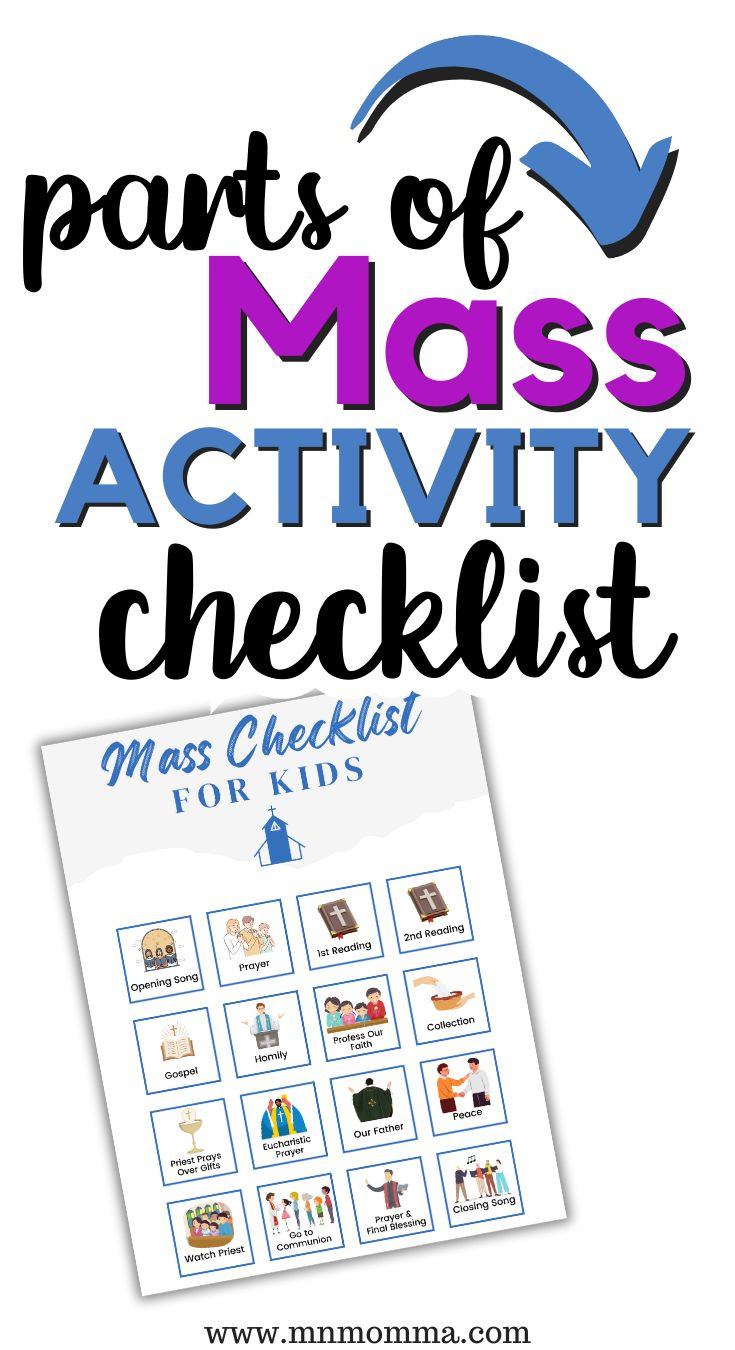 Parts Of Mass For Kids - Activity Checklist Free Printable! with FREE Printable Catholic Mass Worksheets
