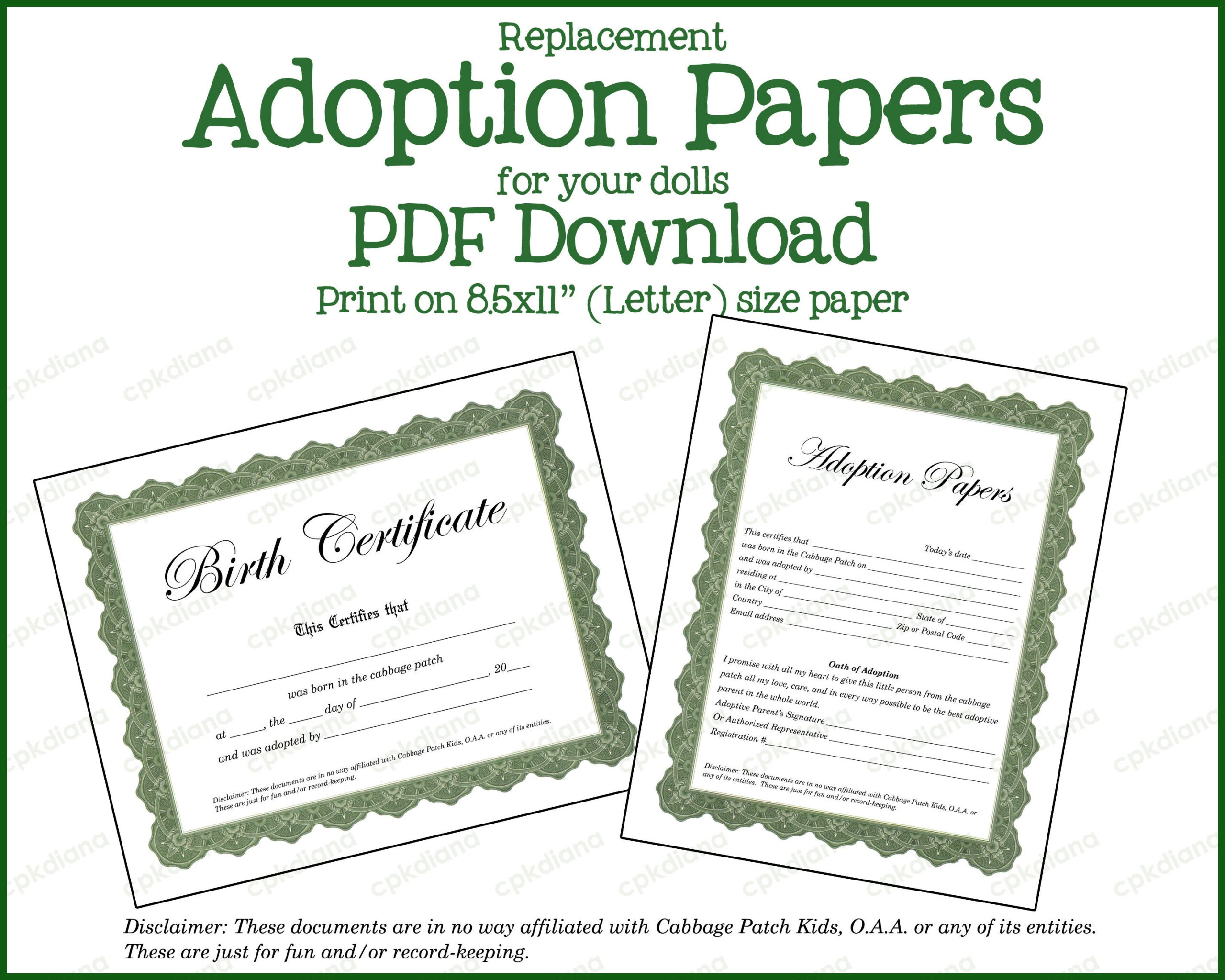 Pdf Download Replacement Birth Certificate And Adoption Papers For with regard to Free Printable Cabbage Patch Birth Certificate