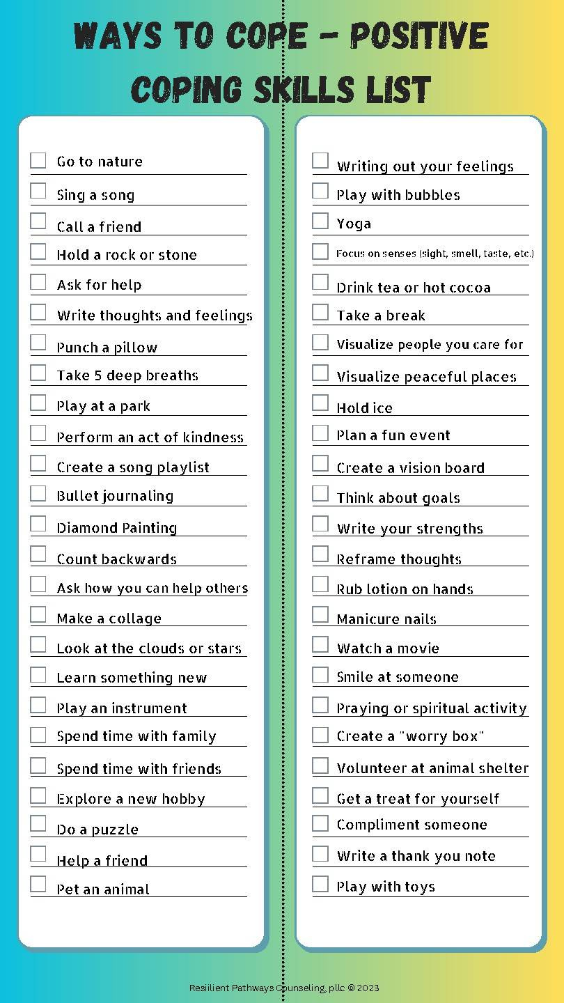 Positive Coping Skills List (4 Pages) (Printable) | Tpt with regard to Free Printable Coping Skills Lists For Adults