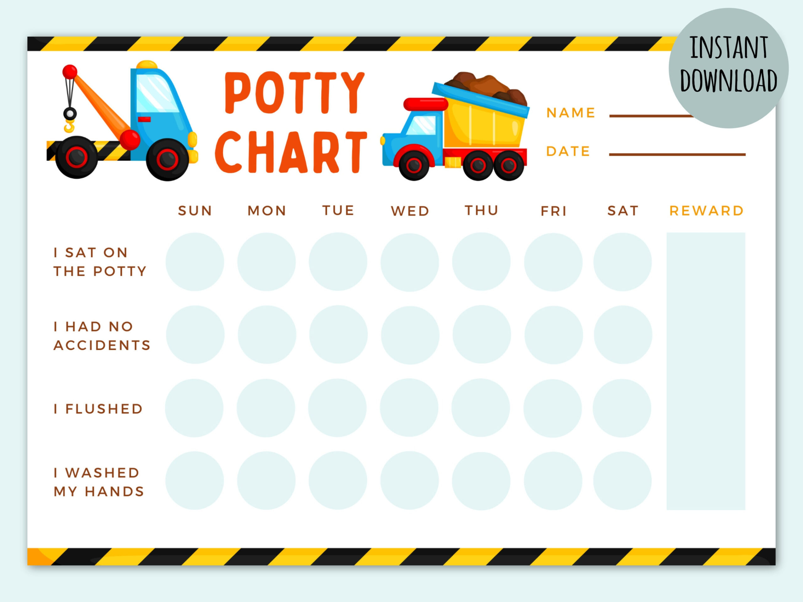 Potty Chart Printable Cars Construction Trucks | Potty Training within FREE Printable Cars Potty Training Chart
