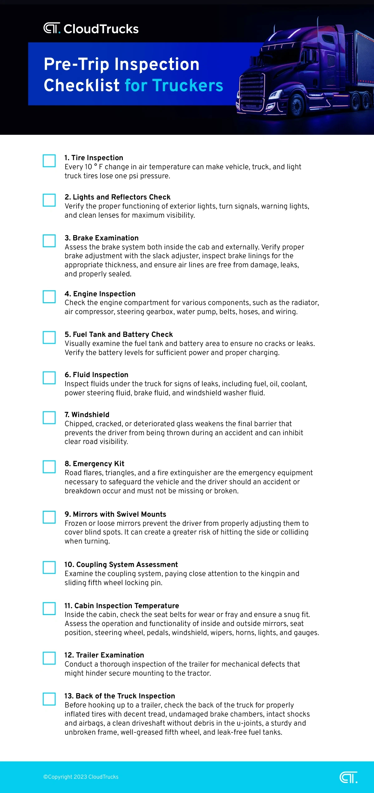Pre-Trip Inspection Checklist For Truckers throughout FREE Printable Cdl Pre Trip Inspection Checklist