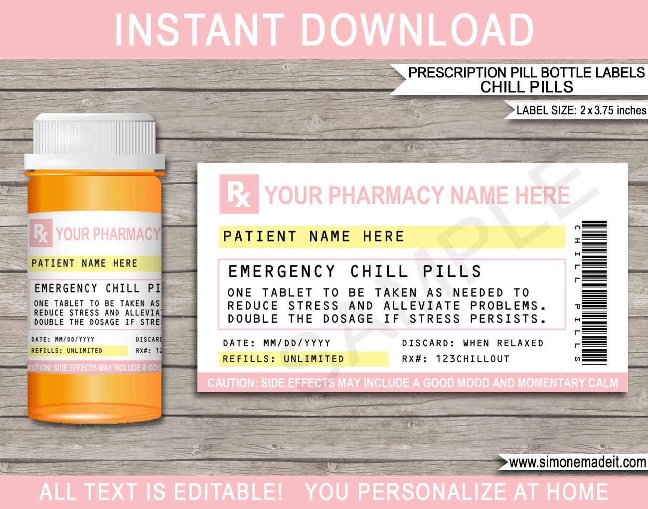 Prescription Chill Pills Label - For Vials for Free Printable Chill Pill Label Template