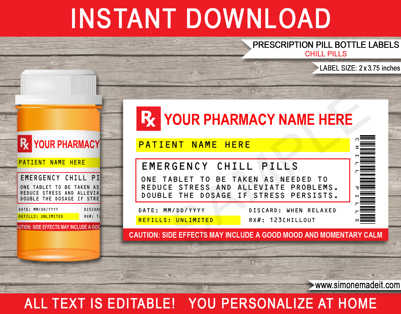 Prescription Chill Pills Label - For Vials inside Free Printable Chill Pill Label Printable