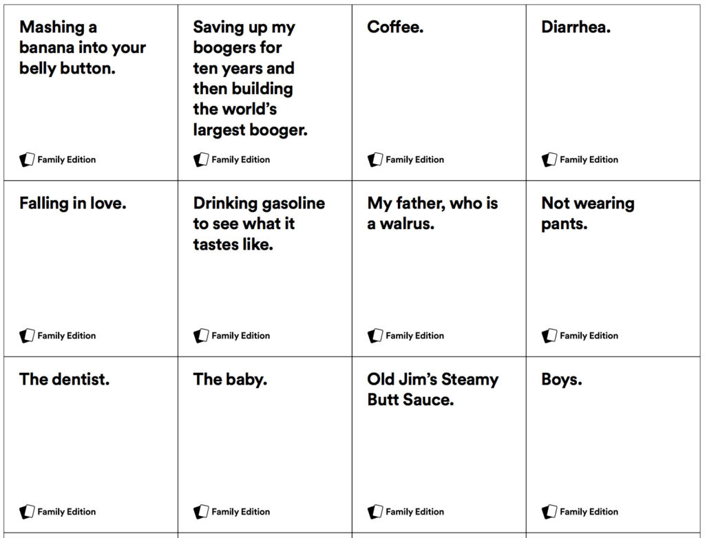 Print And Play The New Cards Against Humanity Family Edition For Free! with FREE Printable Cards Against Humanity