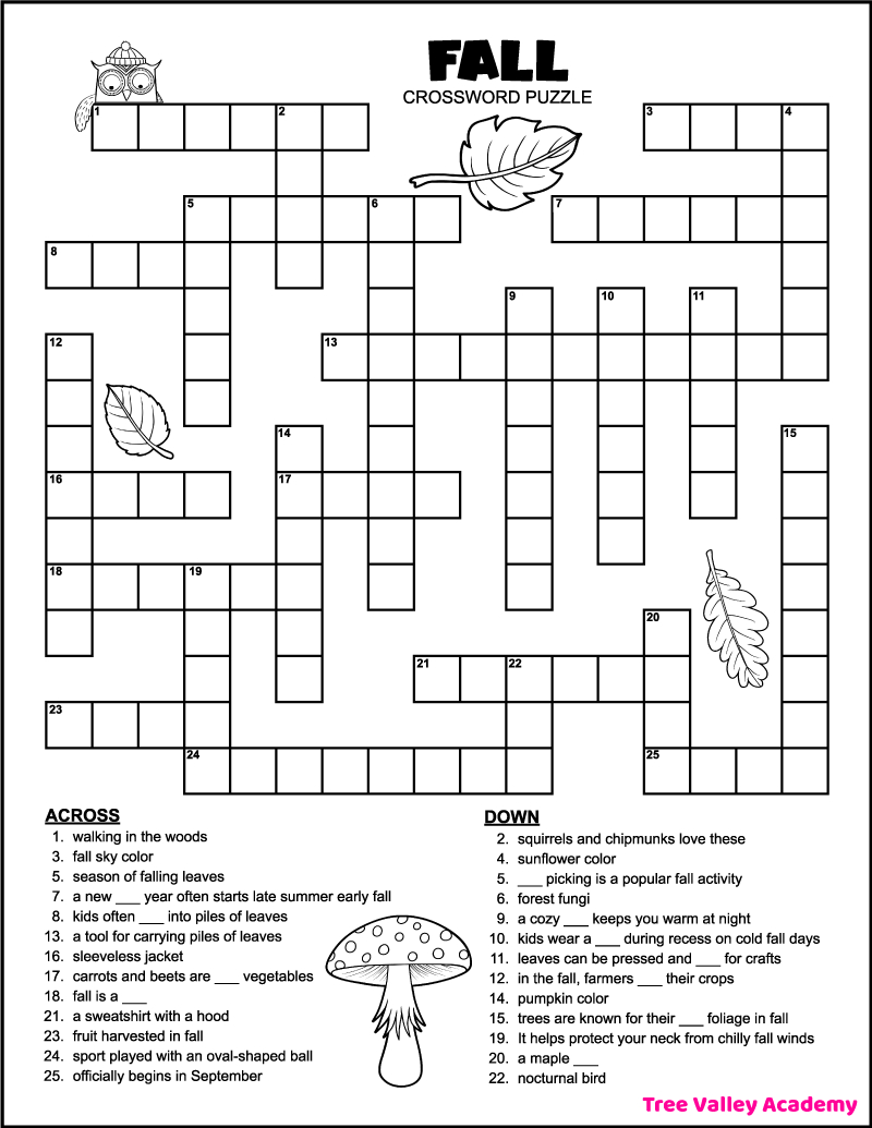 Printable 4Th Grade Fall Crossword Puzzle - Tree Valley Academy throughout FREE Printable Crossword Puzzles For 4th Graders