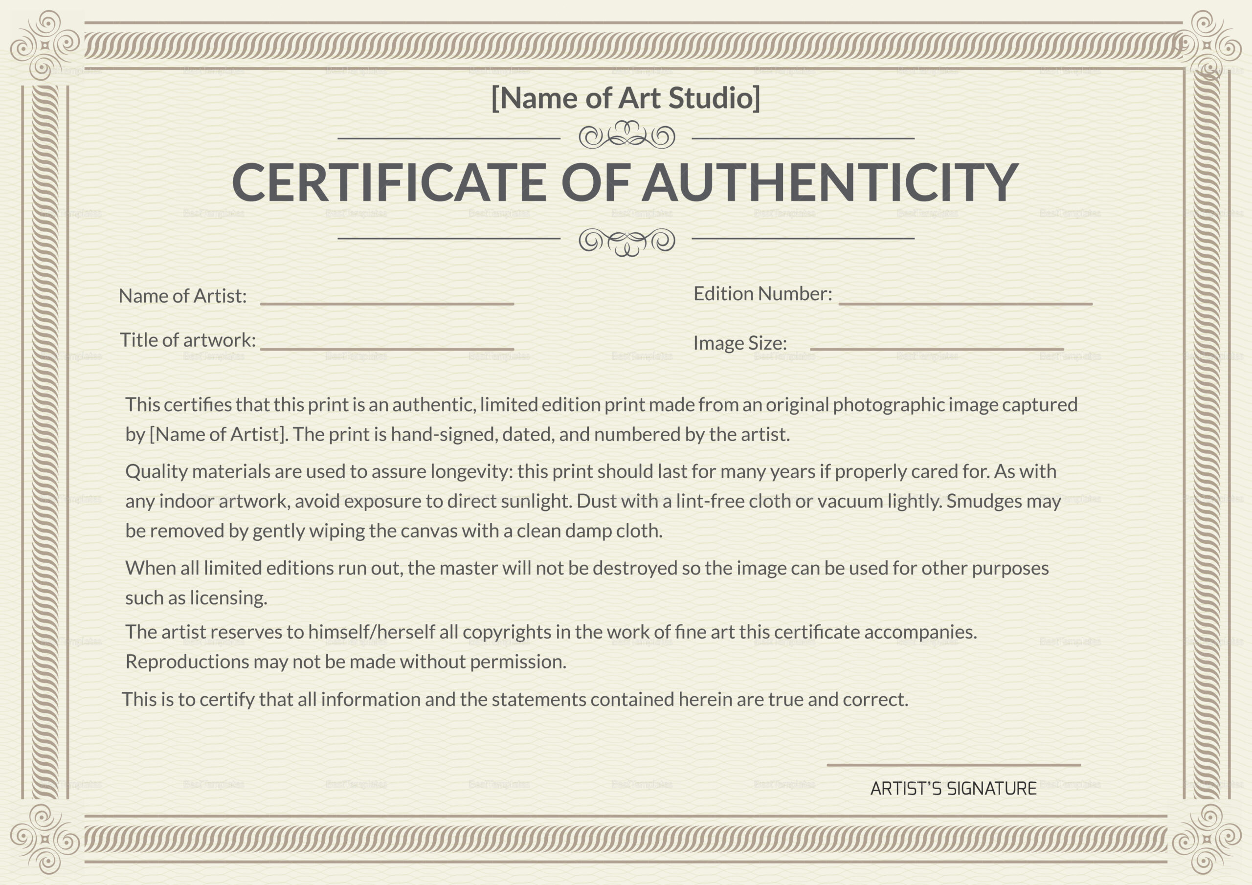 Printable Authenticity Certificate Design Template In Psd, Word regarding Free Printable Certificate Of Authenticity