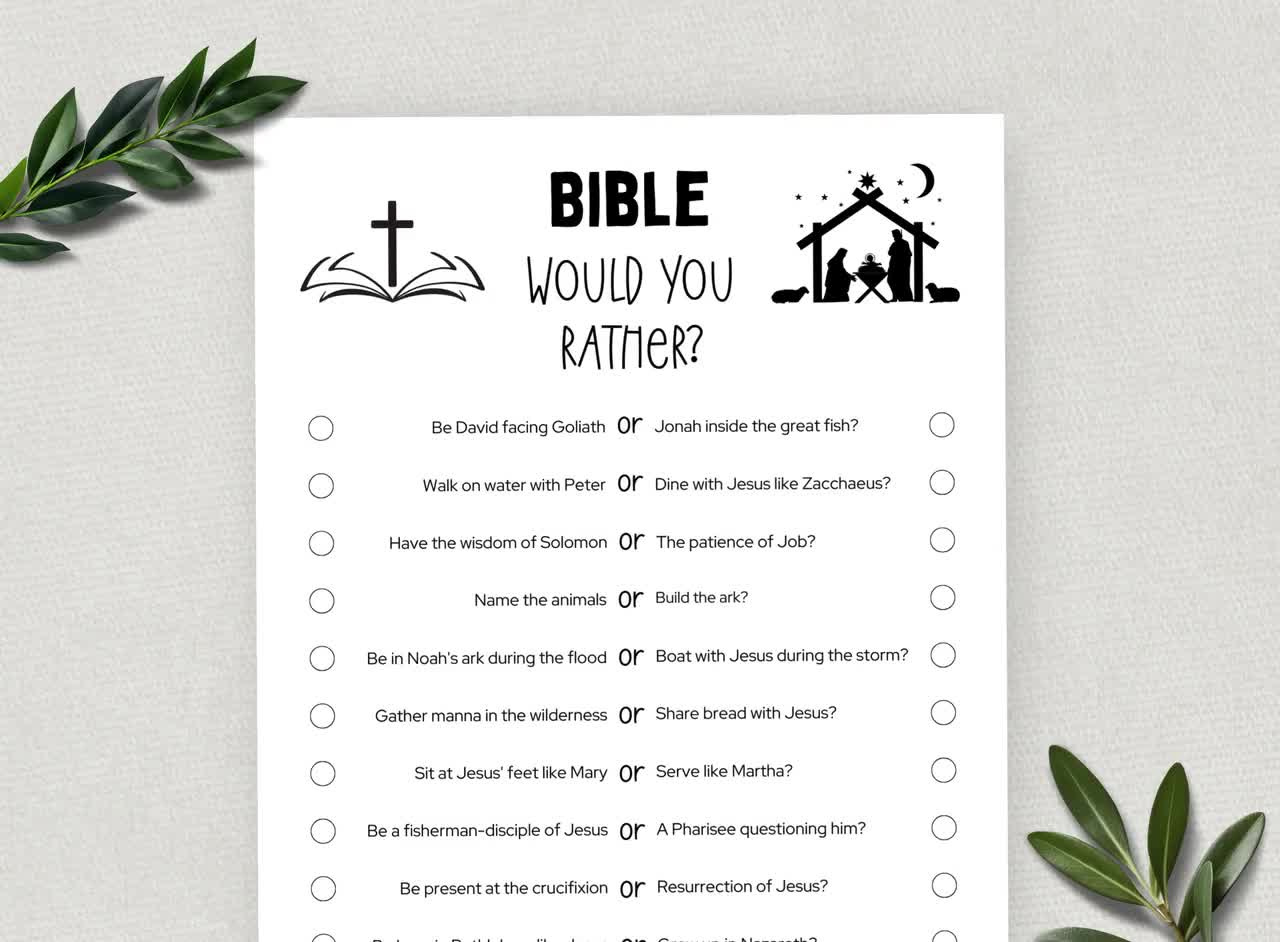 Printable Bible Would You Rather, This Or That, Bible Games, Fun Christian Youth Group Game, Sunday School, Church Study Activity in Free Printable Christian Games For Adults