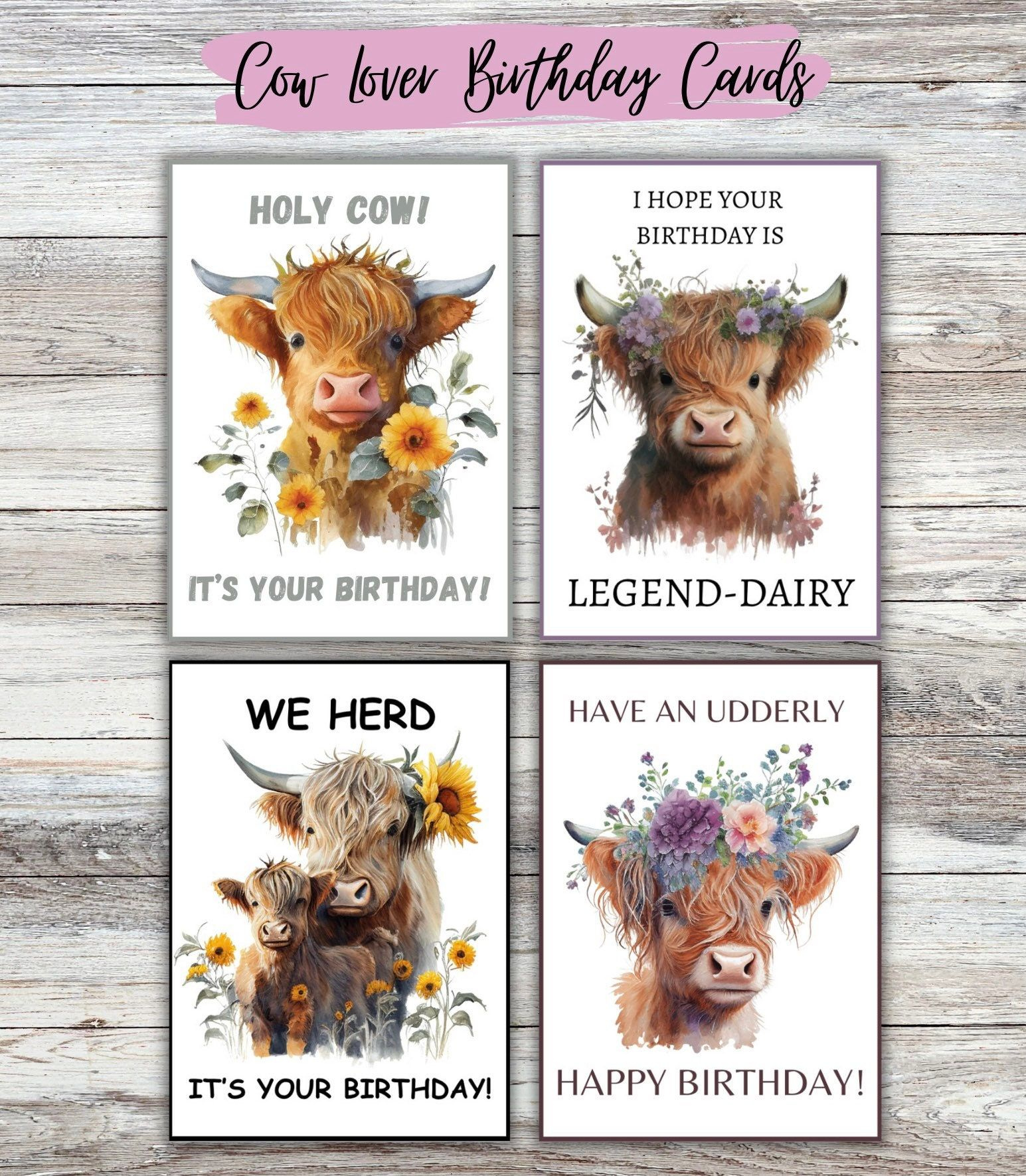 Printable Birthday Cards | Funny | Cow Lover | Punny | Instant inside Free Printable Cow Birthday Cards