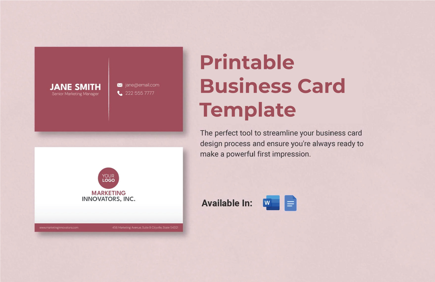 Printable Business Card Template In Word, Google Docs, Pdf throughout FREE Printable Business Card Templates For Word