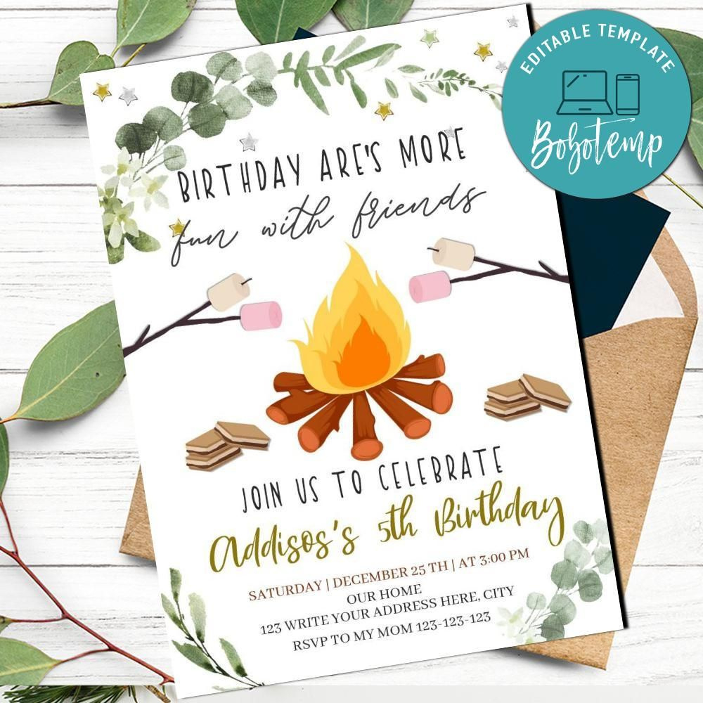 Printable Camping Birthday Party Invitation Template Diy | Bobotemp inside FREE Printable Camping Birthday Party Invitations