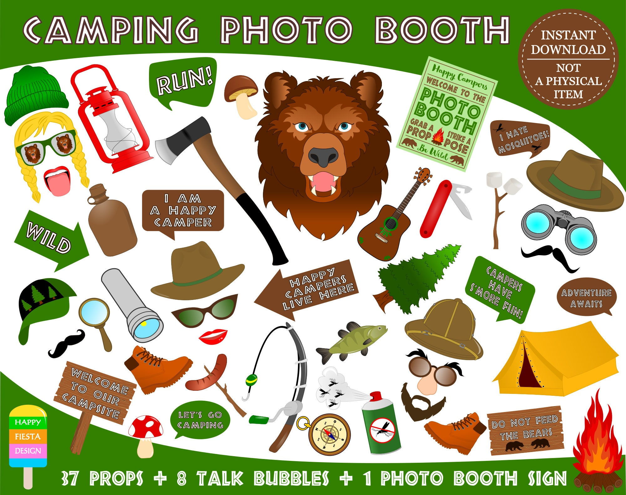 Printable Camping Photo Booth Props–Camping Photo Props-Camper in FREE Printable Camping Photo Booth Props
