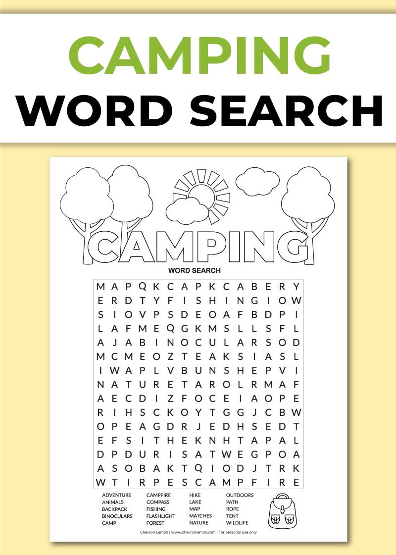 Printable Camping Word Search - Chevron Lemon pertaining to Free Printable Camping Word Search