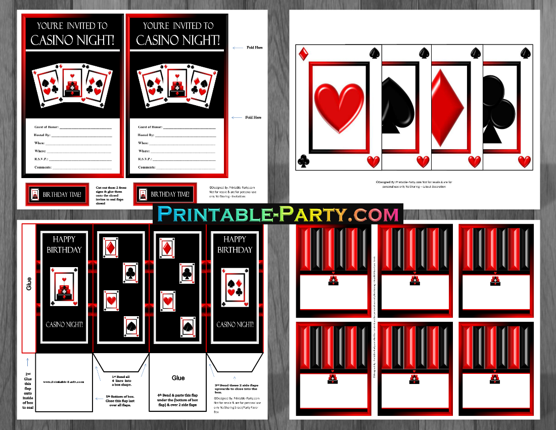 Printable Casino Night Party Supplies | Casino Birthday Party for Free Printable Casino Party Decorations