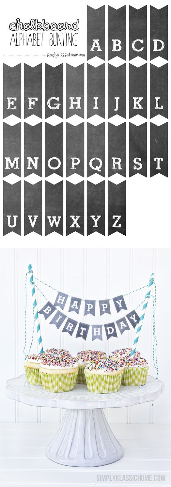 Printable Chalkboard Letters Cake Bunting with Free Printable Cake Banner Templates