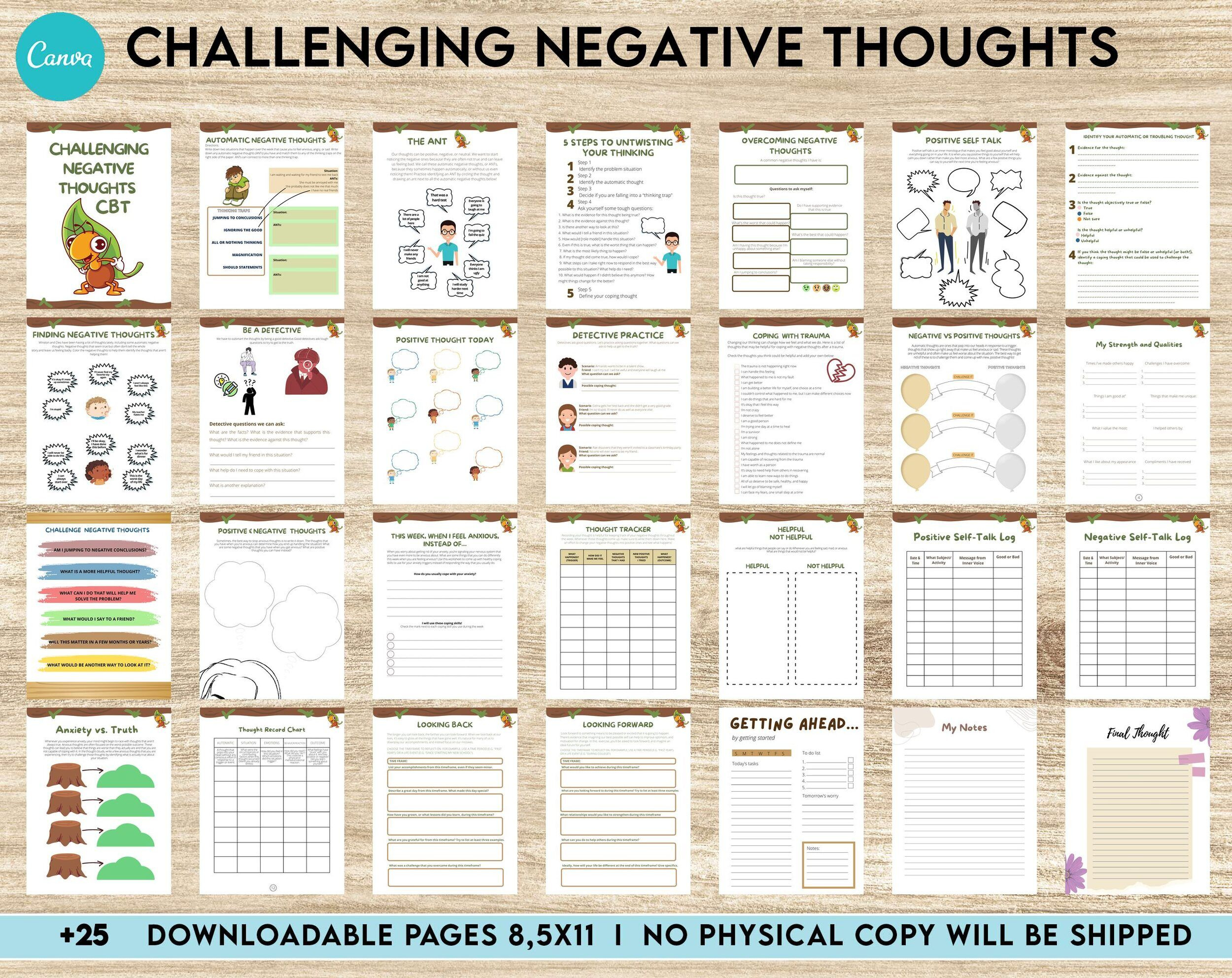 Printable Challenging Negative Thoughts Worksheet, Self Care Journal, Self Help Tool Therapy Mental Health Counseling Aid, Canva Cbt Editable Interior with regard to Free Printable Challenging Negative Thoughts Worksheet