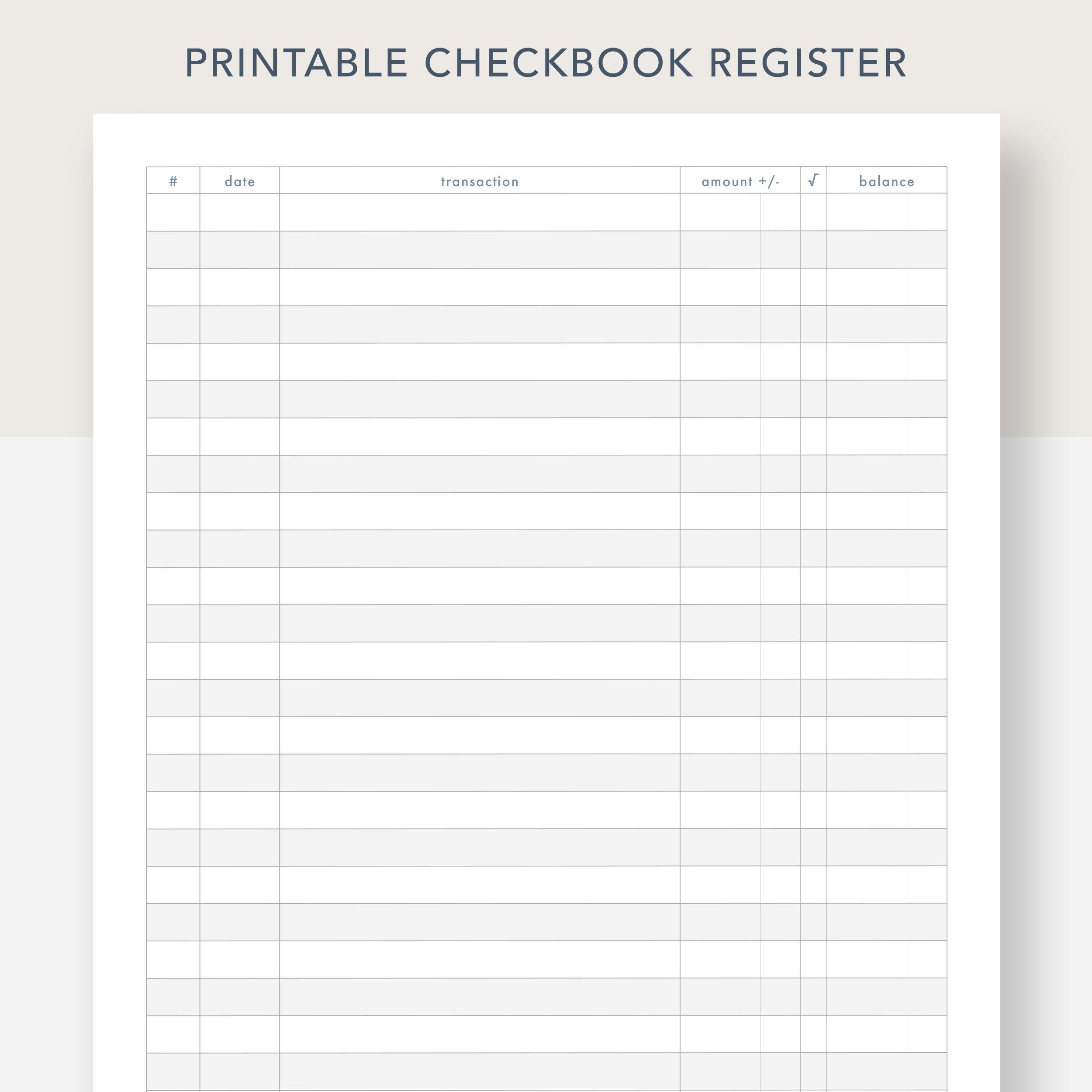 Printable Checkbook Register, Pdf File, Prints On 8 1/2 X 11 Inch intended for FREE Printable Check Register Checkbook Size