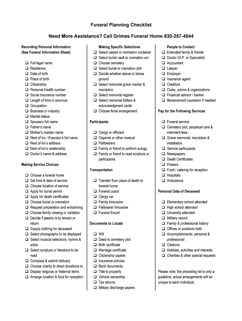 Printable Checklist After Death Of Parent - Printable Weekly Planner with regard to FREE Printable Checklist For When Someone Dies