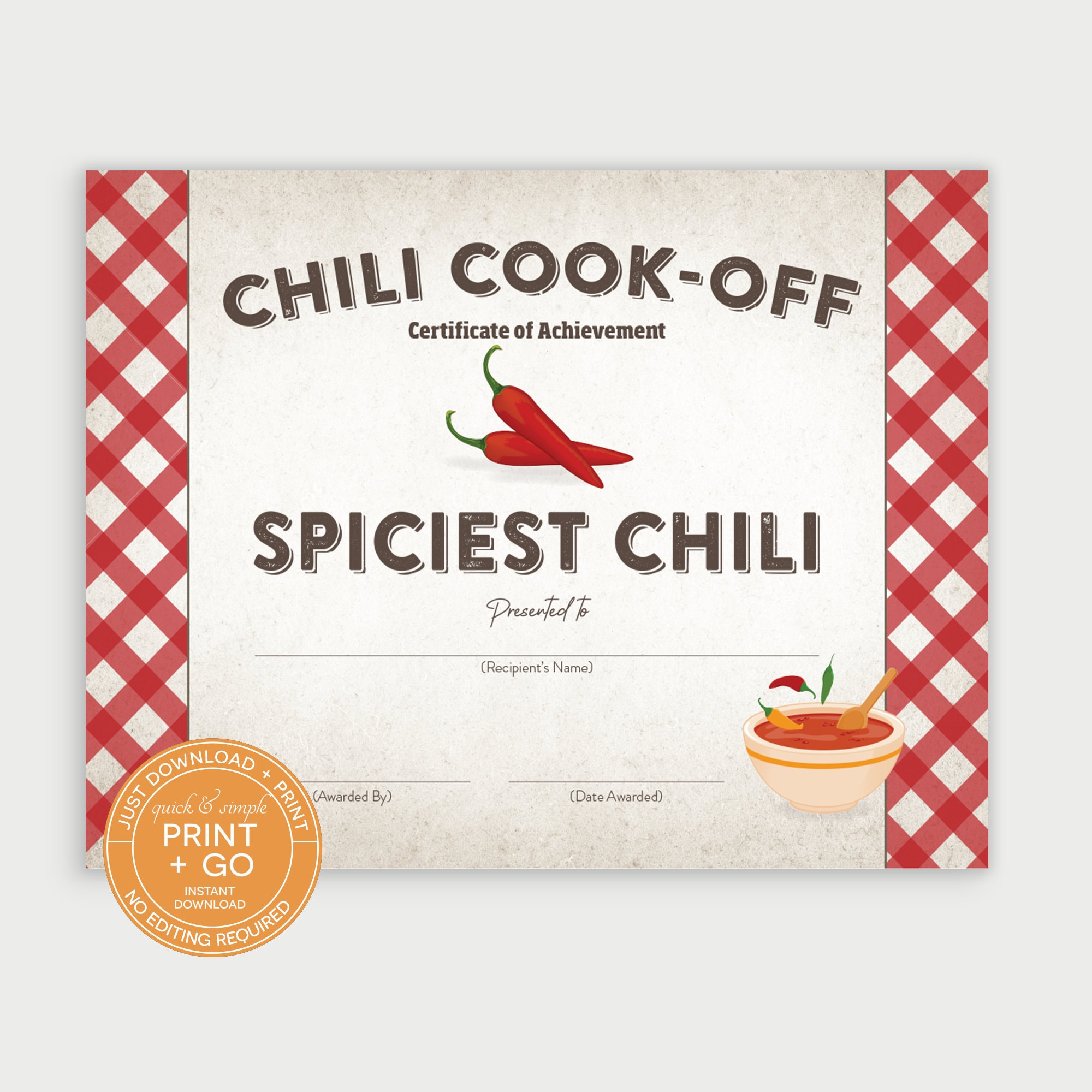 Printable Chili Cook-Off Award Winner Certificate, Spiciest Chili regarding FREE Printable Chili Cook Off Award Certificate Template
