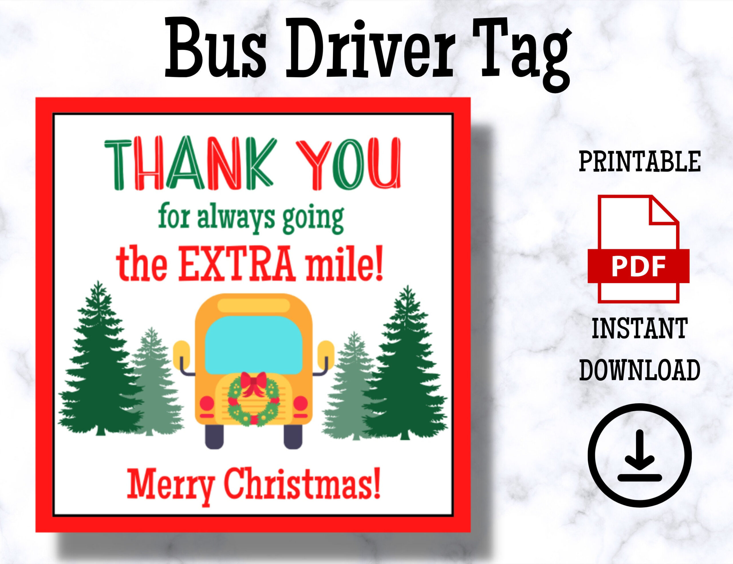 Printable Christmas Bus Driver Thank You Card, Bus Driver Gift Tag regarding Free Printable Bus Driver Christmas Card