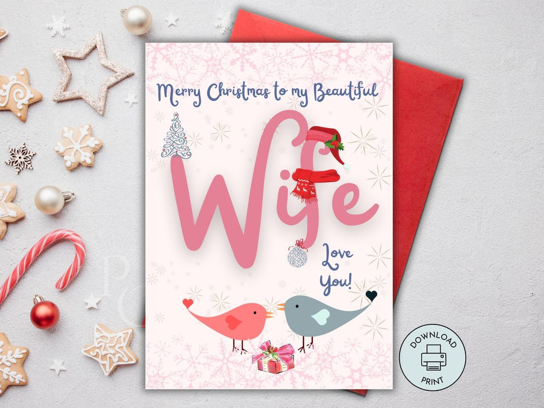 Printable Christmas Card For Wife, Merry Christmas Wife Card, Xmas within FREE Printable Cards For Wife