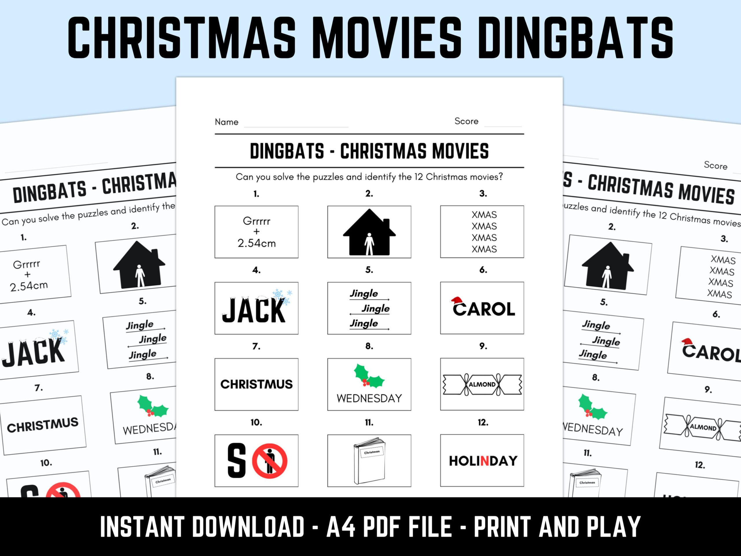 Printable Christmas Movies Dingbats Picture Quiz With Answers: Downloadable Xmas Rebus Puzzles, Pub Quiz Sheets, Family Game Night regarding Free Printable Christmas Dingbats With Answers