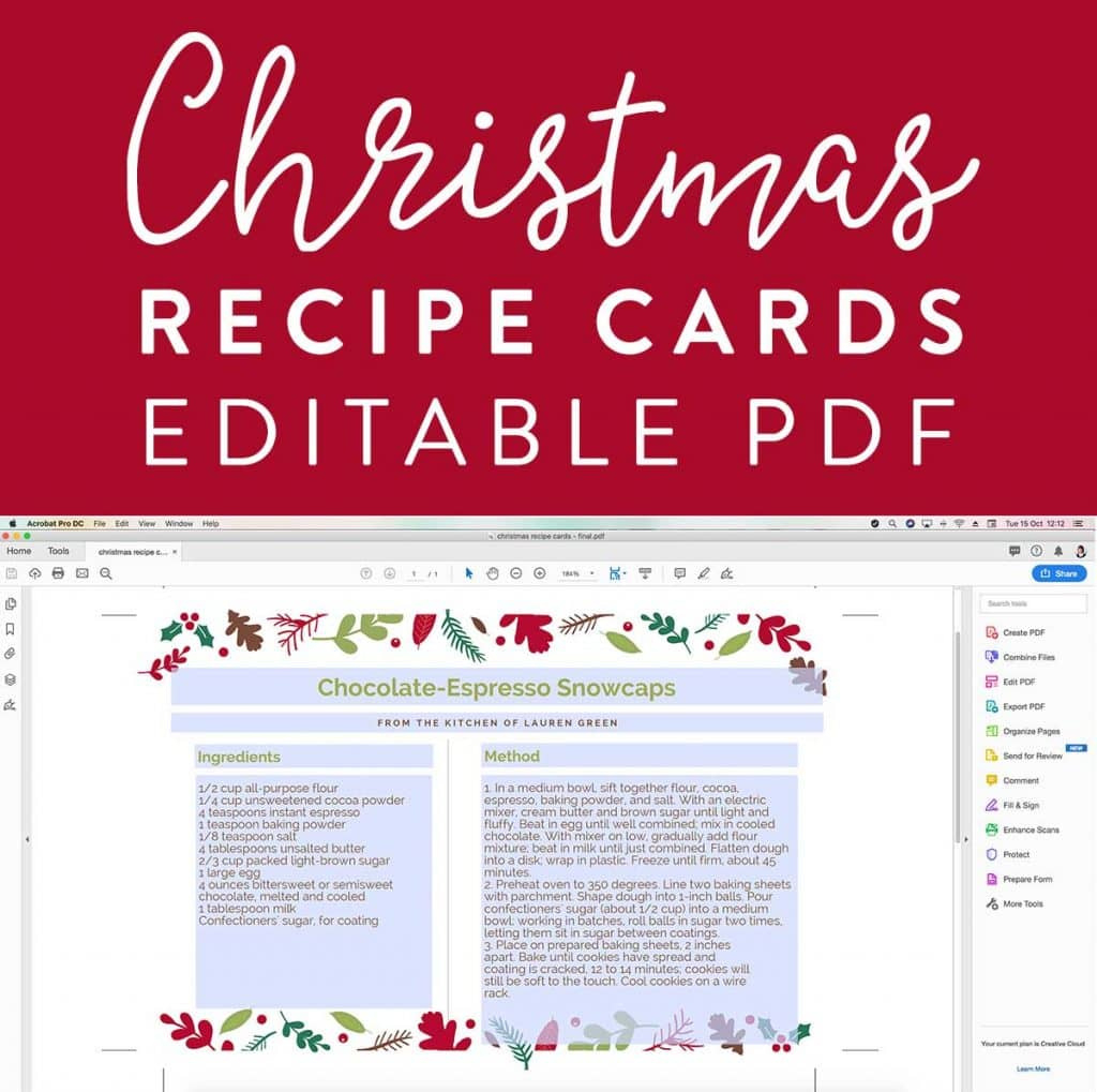 Printable Christmas Recipe Card {Editable Pdf Template for Free Printable Christmas Recipe Card Templates