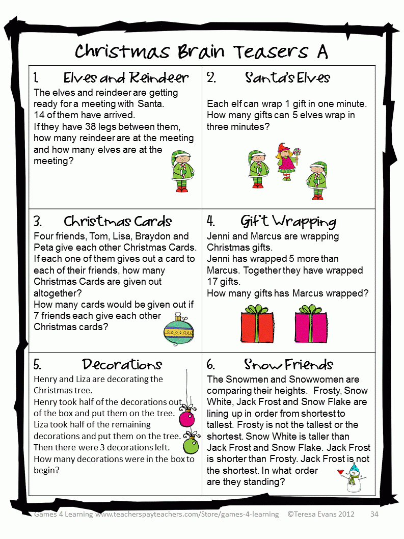 Printable Christmas Riddles For Adults with FREE Printable Christmas Brain Teasers with Answers