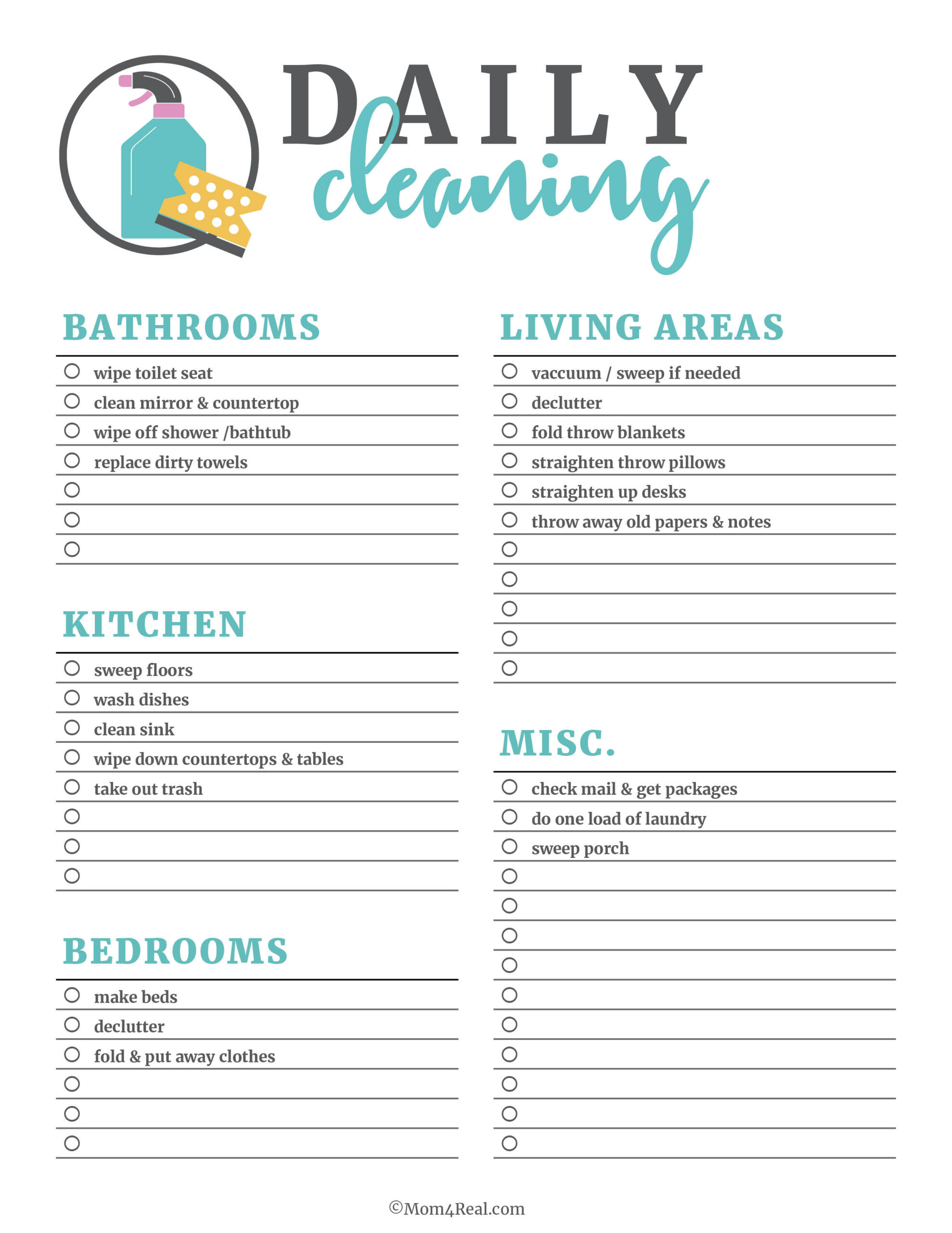 Printable Cleaning Checklists: Daily, Weekly &amp;amp; Monthly Tasks! in FREE Printable Cleaning Schedule and Checklist