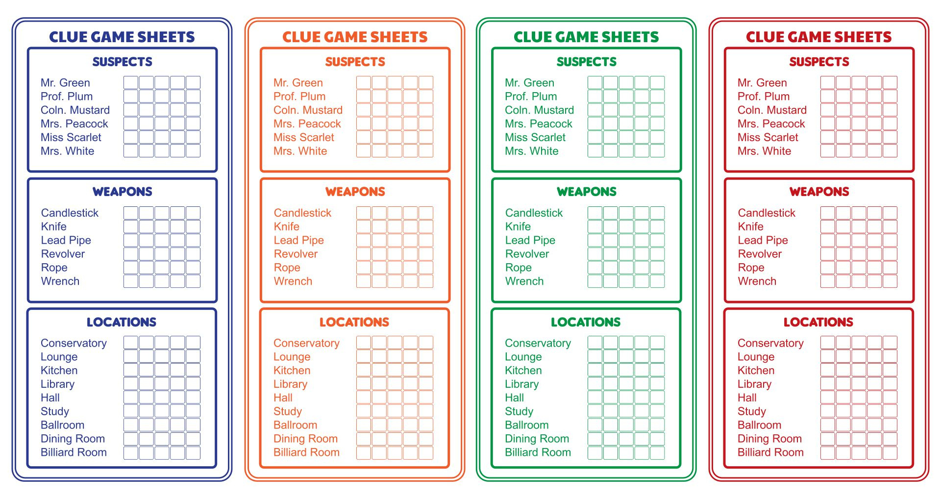 Printable Clue Game Sheets inside FREE Printable Clue Game Sheets