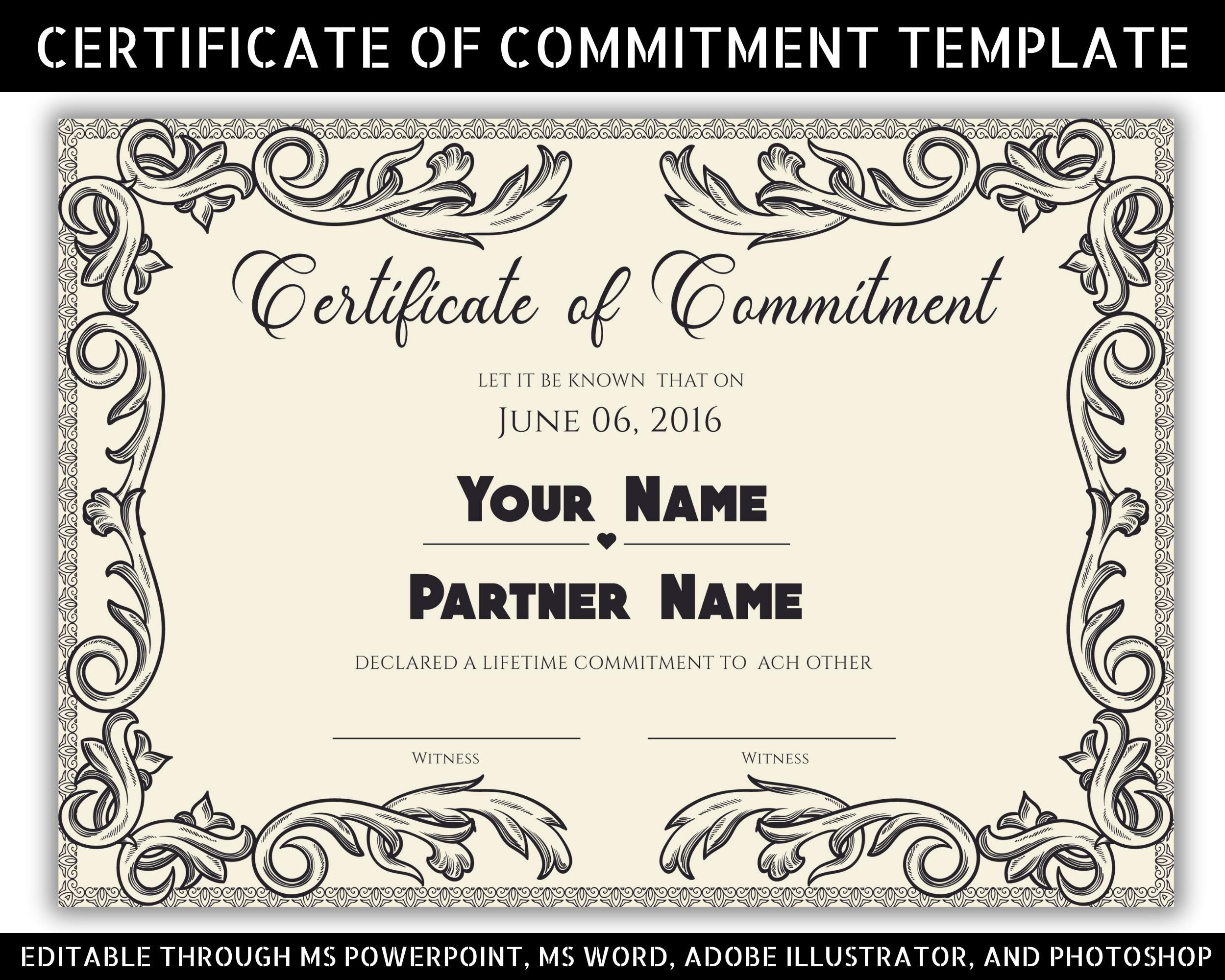Printable Commitment Certificate Template: Editable Ceremony for Free Printable Certificate Of Commitment Template