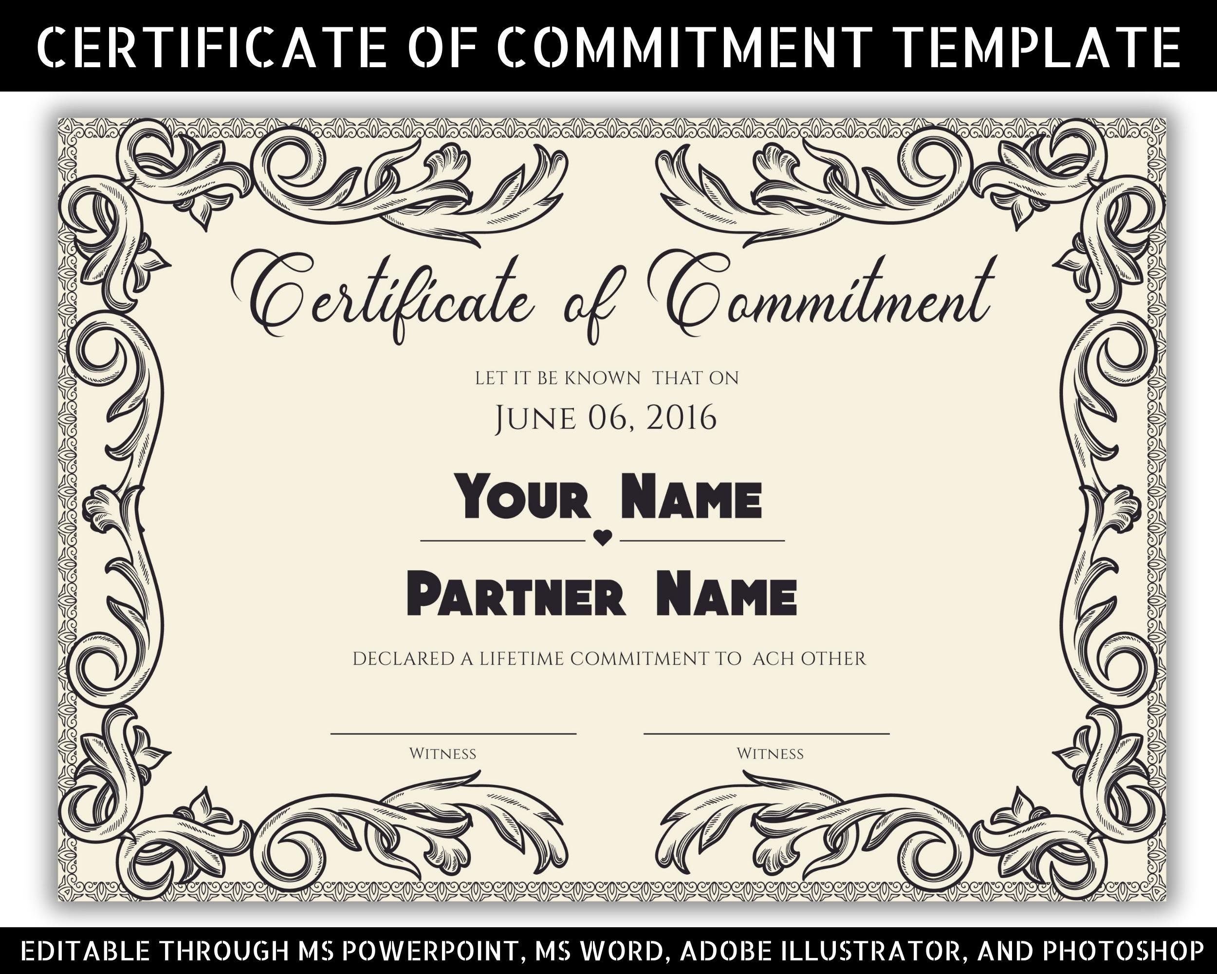 Printable Commitment Certificate Template: Editable Ceremony with regard to Free Printable Commitment Ceremony Certificate