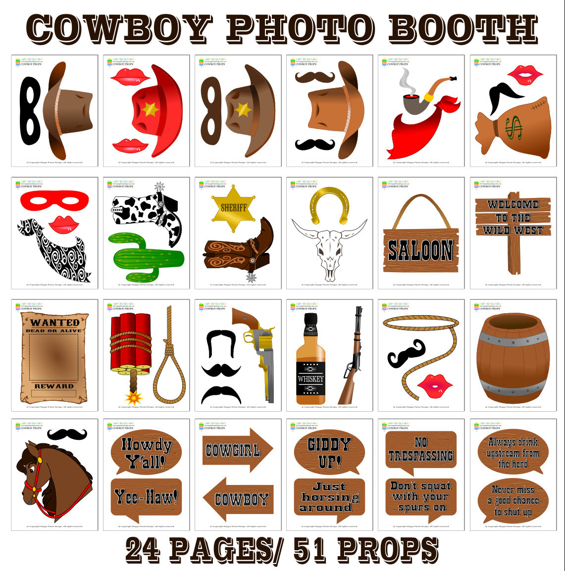 Printable Cowboy Photo Booth Props–Photo Booth Sign-Wild West within Free Printable Cowboy Photo Booth Props