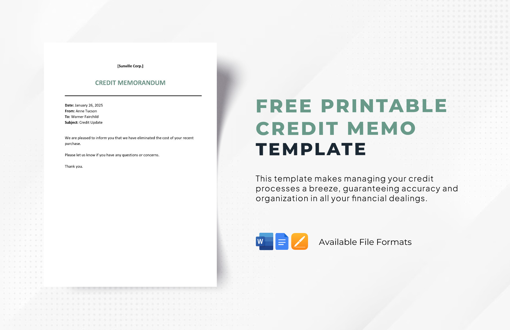 Printable Credit Memo Template In Word, Pages, Google Docs intended for FREE Printable Credit Memo Template