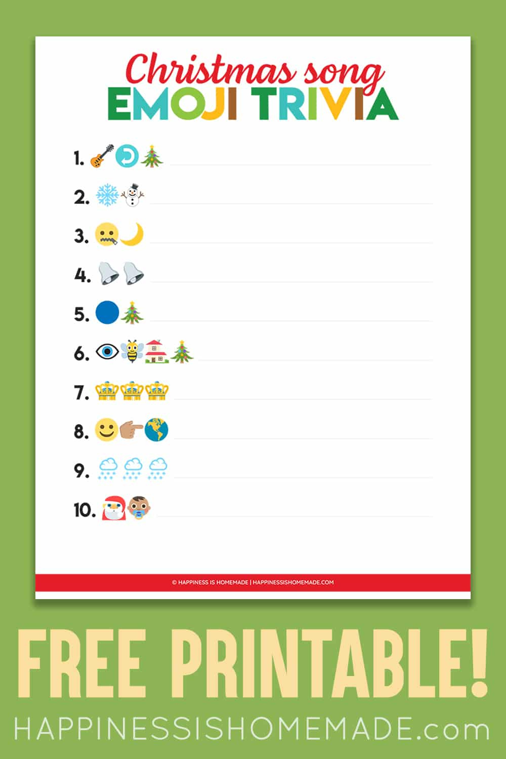 Printable Emoji Christmas Songs Game - Happiness Is Homemade with Free Printable Christmas Song Trivia Games