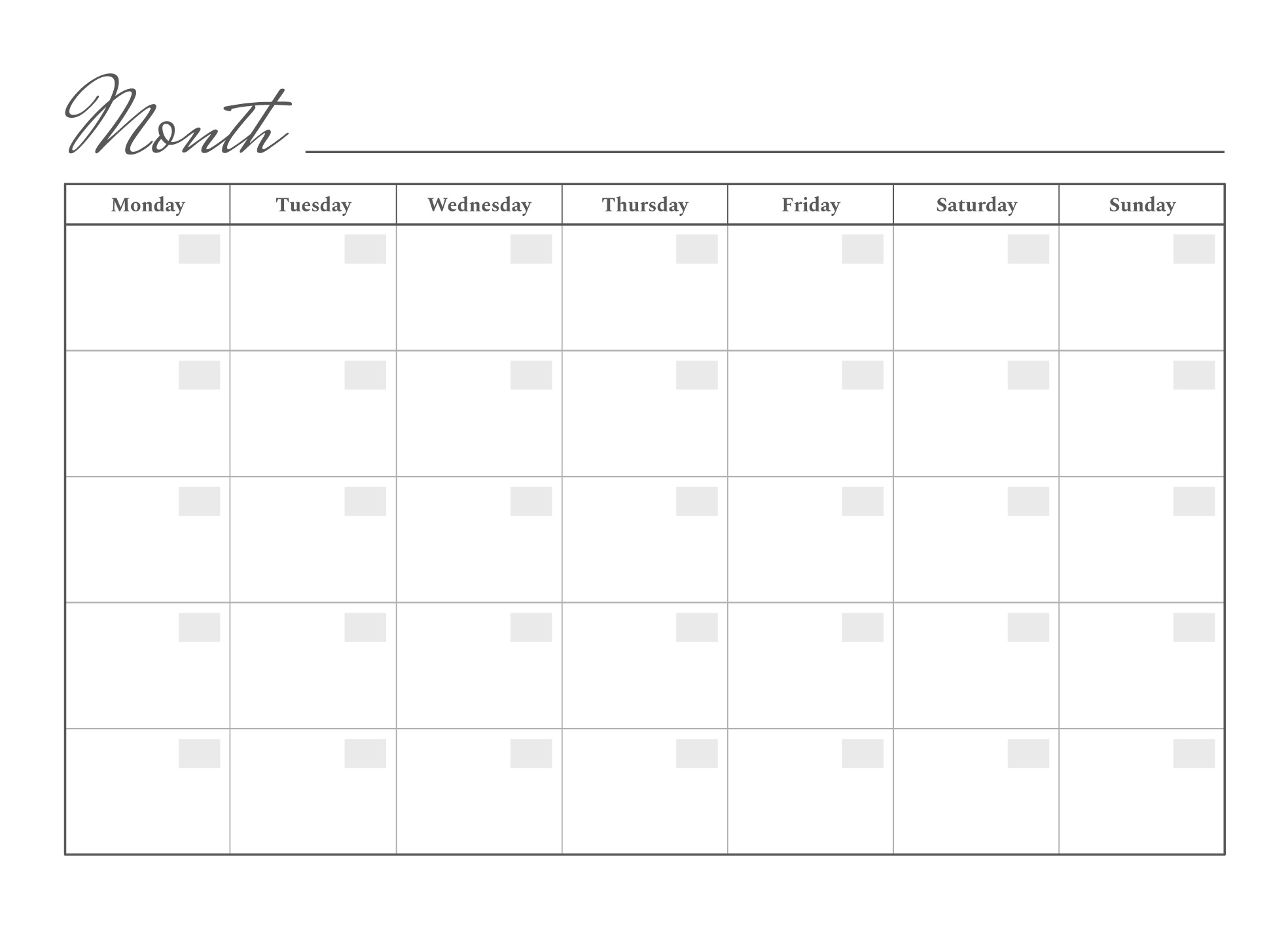 Printable Monthly Calendar Free Google Docs Template - Gdoc.io throughout FREE Printable Calendar Blank Monthly