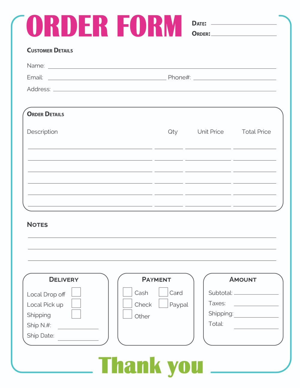 Printable Order Form Template (2 Options) in Free Printable Cake Order Form Template