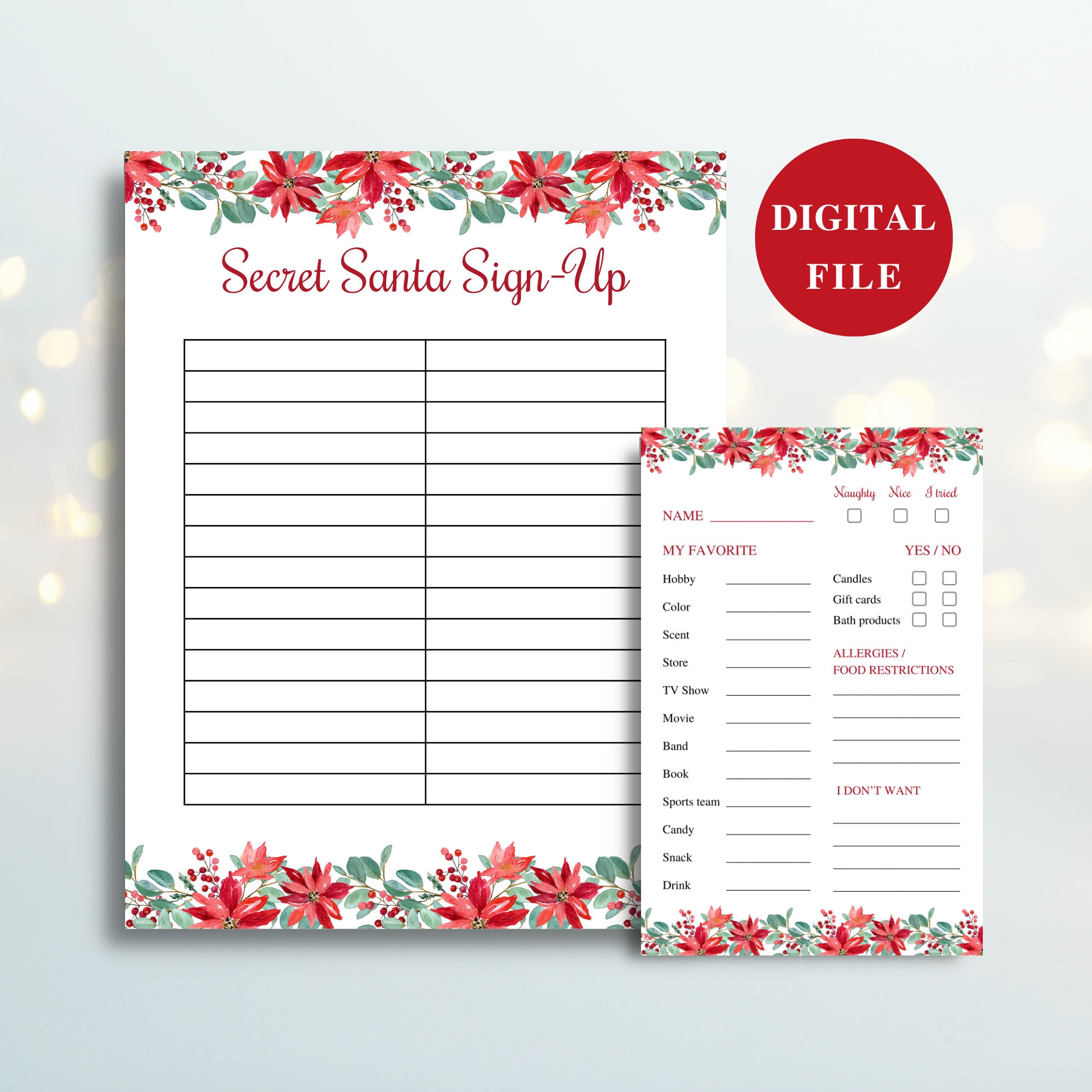 Printable Secret Santa Questionnaire And Sign Up Sheet: Download throughout Free Printable Christmas Gift Exchange Secret Santa Sign Up Sheet