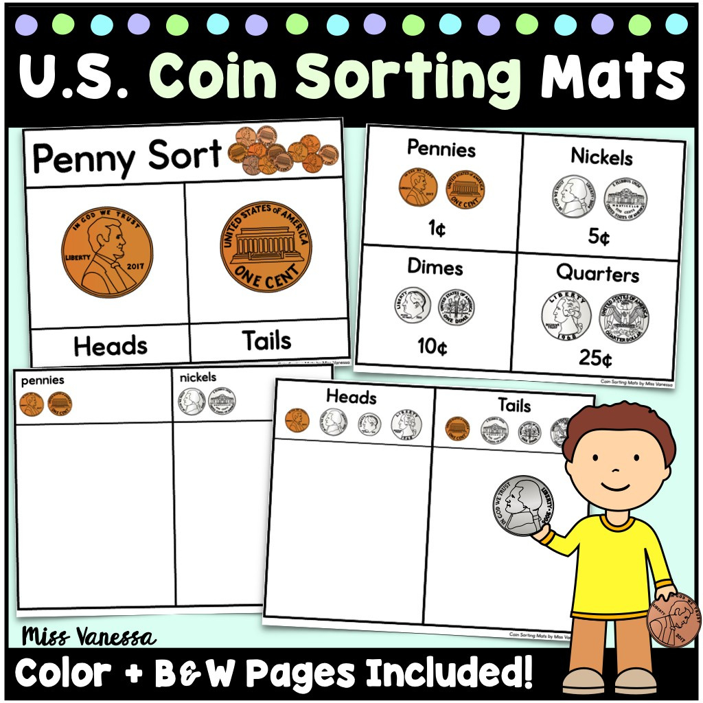 Printable Us Coin Sorting Mats For Coin Identification Practice for FREE Printable Coin Sorting Mat