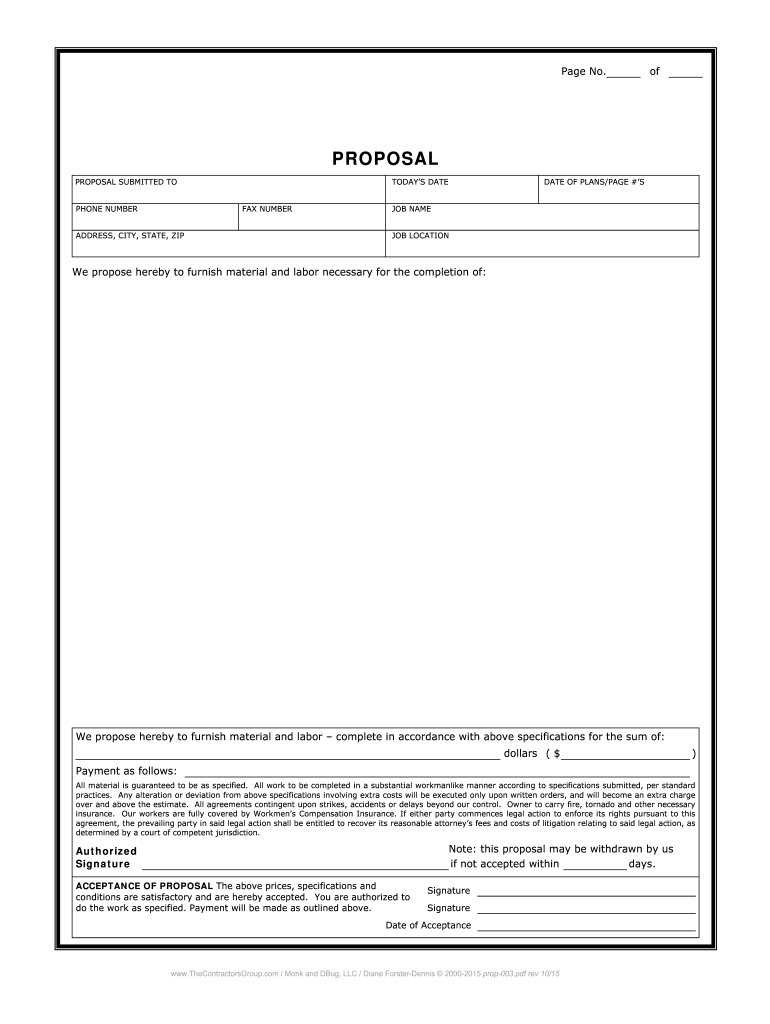 Prop-003 Form - Fill Online, Printable, Fillable, Blank - Pdffiller intended for FREE Printable Construction Proposal Template