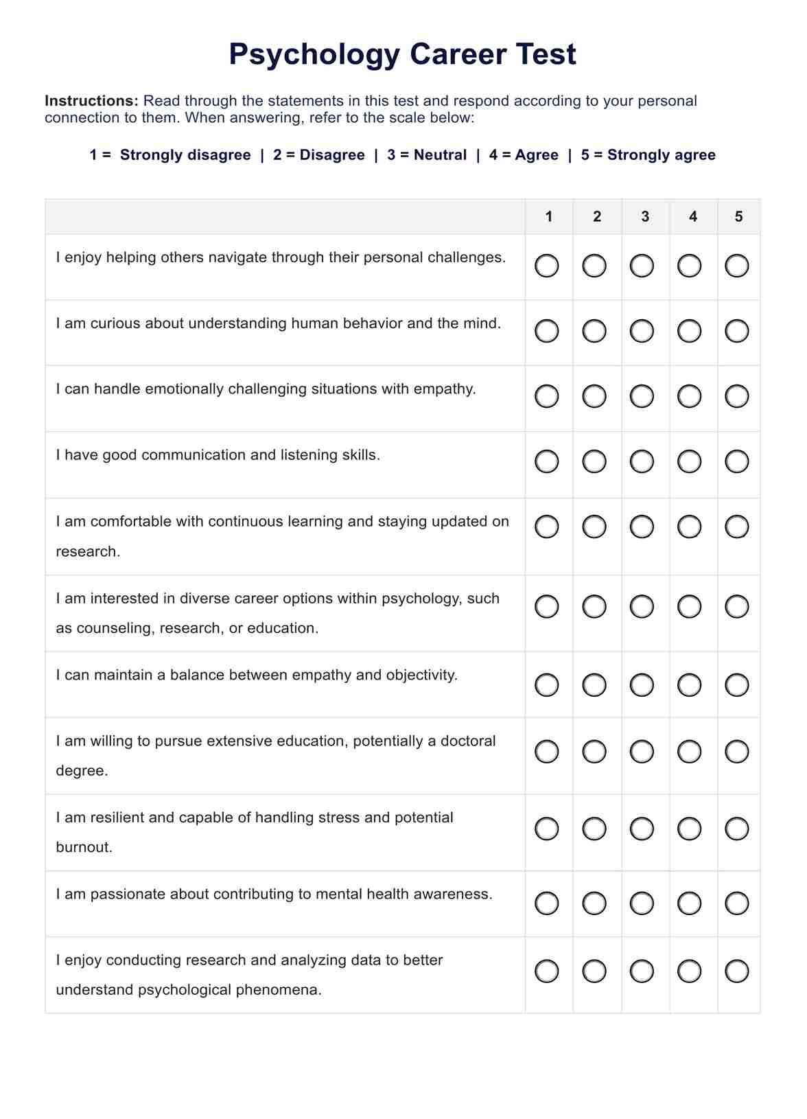 Psychology Career Test inside Free Printable Career Aptitude Test
