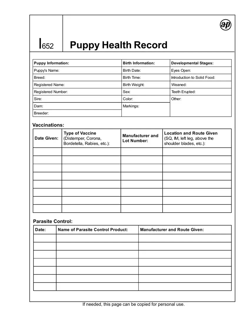 Puppy Health Record ≡ Fill Out Printable Pdf Forms Online within Free Printable Canine Health Record