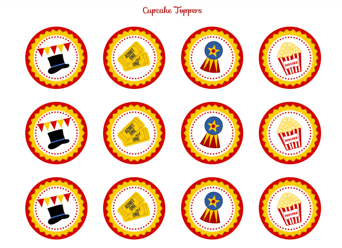 Retro Circus Party Printables (Free Download)! - The Catch My intended for Free Printable Circus Cupcake Toppers